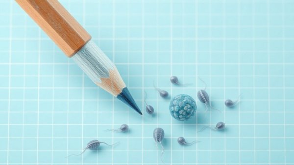 Conceptual art of male infertility, pencil erasing sperm cells.
