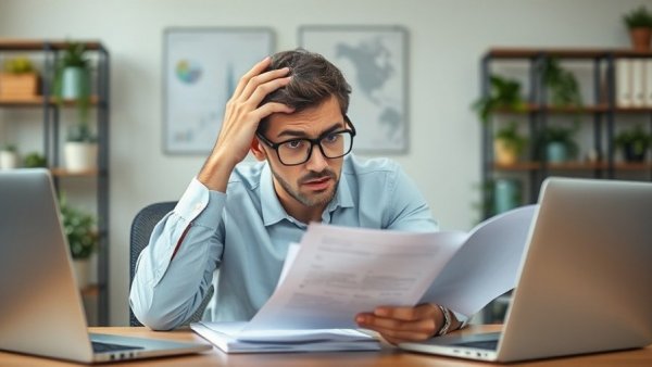 Stressed man in office experiencing chronic stress aging.