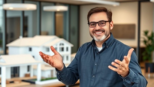 Architect discussing the custom home building process with models.