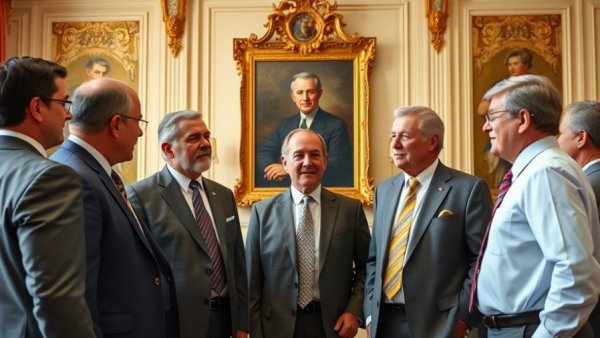 Big Pharma outlook 2026 discussion with officials in opulent room.