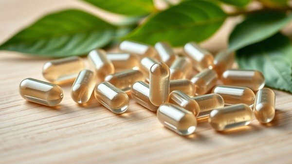 Magnesium capsules on wood with leaves, supplement benefits.