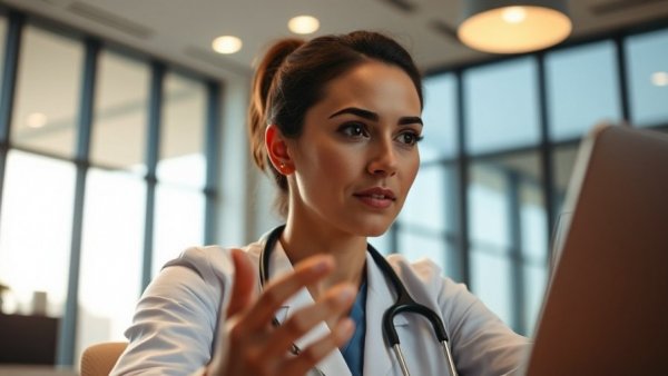 Doctor in video call demonstrating healthcare marketing skills.