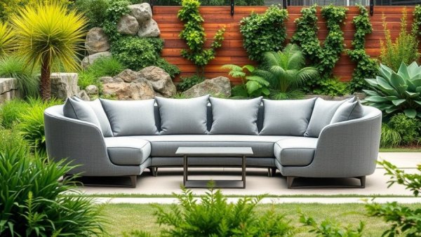 Modern garden sofa set with minimalist design in a lush garden setting, Top Garden Sofa Manufacturers 2026.