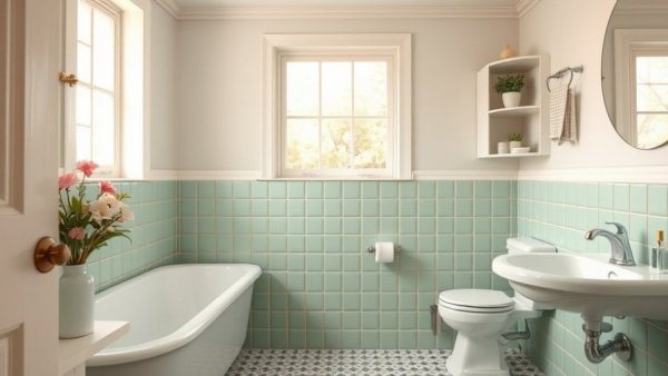 High impact upgrades for vintage bathroom with green tiles and modern touches.