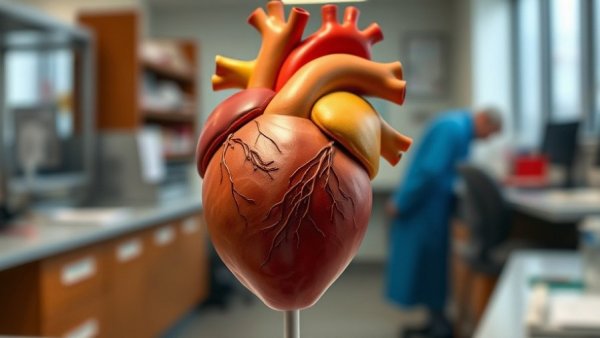 Anatomical heart model showing atrial fibrillation symptoms and stroke risk.