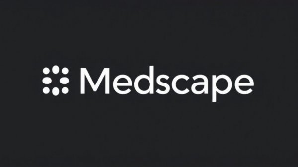 Minimalistic Medscape logo on plain background.