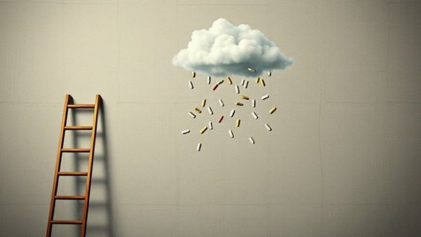 Surreal depiction of ladders and cloud illustrating health and wellness employment changes
