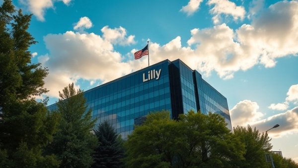 Eli Lilly building with American flag representing 340B policy.