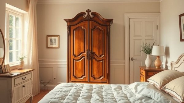 Charming vintage armoire design in cozy bedroom setting.