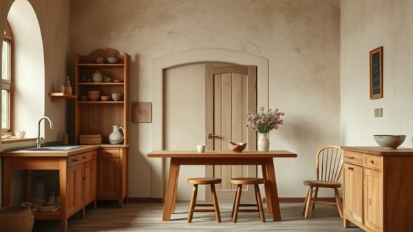 Rustic kitchen corner with vintage furniture for kitchen remodeling inspiration.