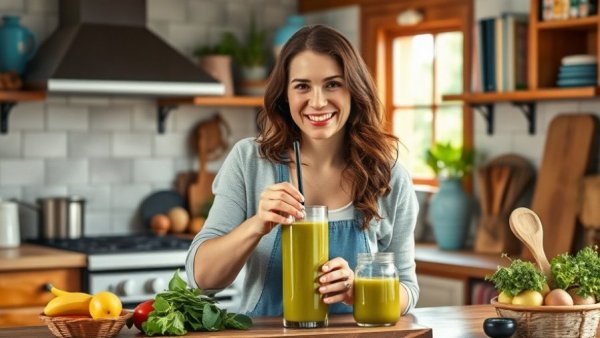 Woman preparing healthy snacks for kids in a cozy kitchen.