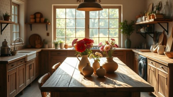 Kitchen Remodeling: Rustic kitchen with natural light and wooden accents.