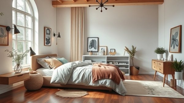 Elegant bedroom with trendy wall light decor and cozy ambiance.