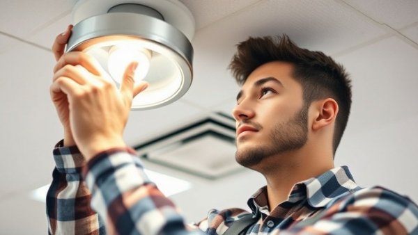 Young electrician in skilled trade work installing light fixture