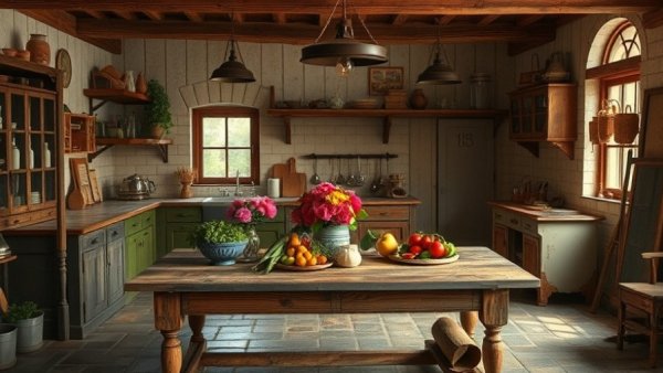 Rustic vintage kitchen with natural lighting for kitchen remodeling.