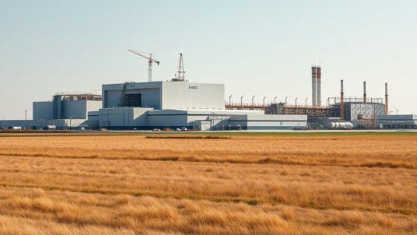 Large industrial facility with grass fields and modern architecture, relating to manufacturing slump impacts home remodeling.