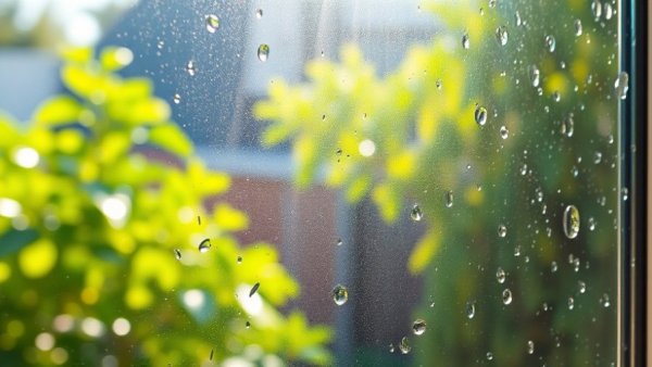 Clear window preventing condensation with sunlight shining through