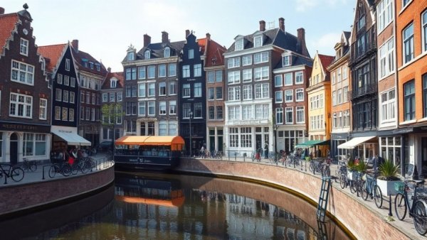 Charming canal-side architecture in a Danish-designed cafe setting