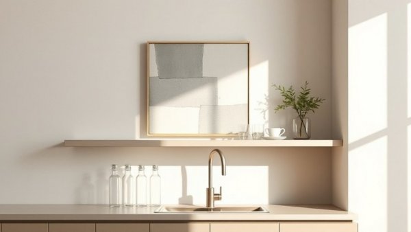 Kitchen remodeling area with abstract art and fresh design elements.