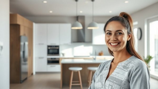 Professional in kitchen remodeling service with design overlay.