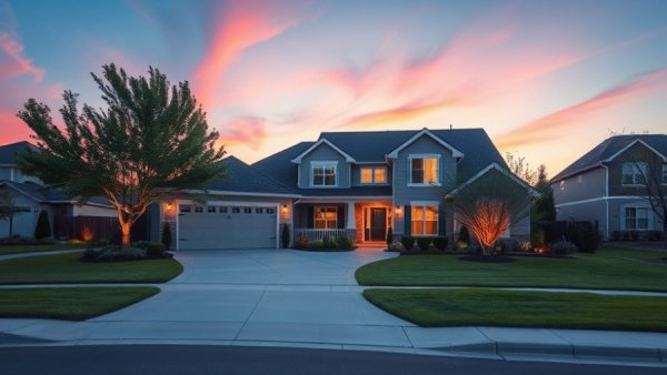 Modern suburban house at twilight, reflecting on home plumbing issues.