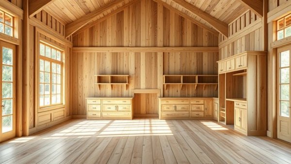 Spacious room for DIY kitchen cabinets showing rustic ambiance.