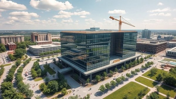 Texas A&M biology building construction, modern glass architecture.