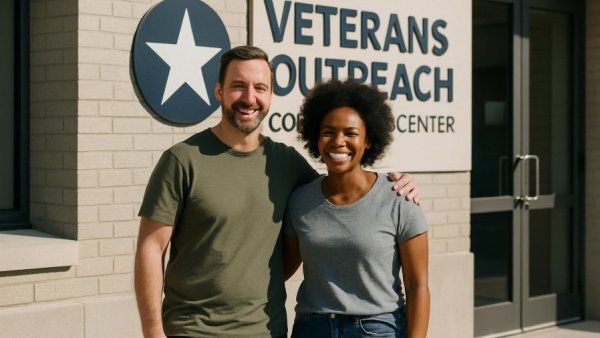 People standing outside Veterans Outreach community center