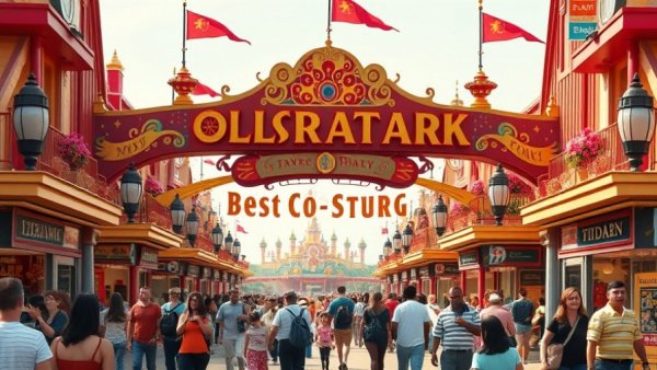 Pigeon Forge family activities at vibrant theme park entrance with families and colorful signage.