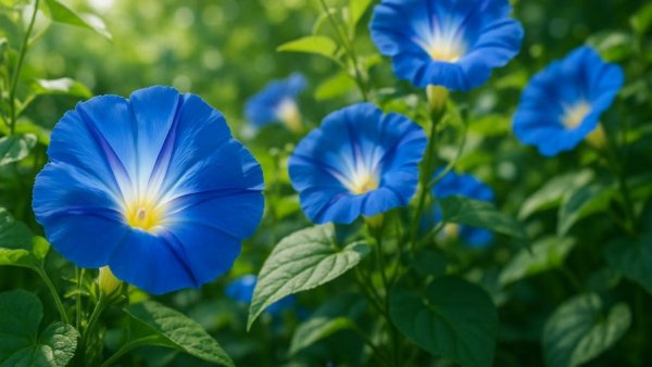 Blue morning glories in Cape Coral garden