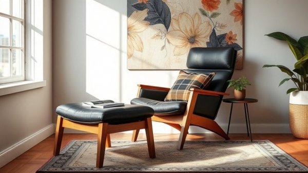 Cozy reading nook with modern chair and floral tapestry in natural light.