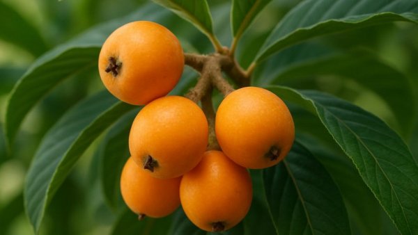 Ripe loquats in a Texas garden, growing fruit.