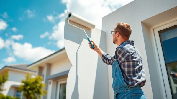 Painter applying paint under sunny conditions, highlighting surface temperature impact.