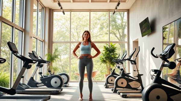 Modern home gym with a woman showcasing home innovations 2026.