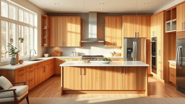 Warm honey oak kitchen color palettes with stylish interiors.