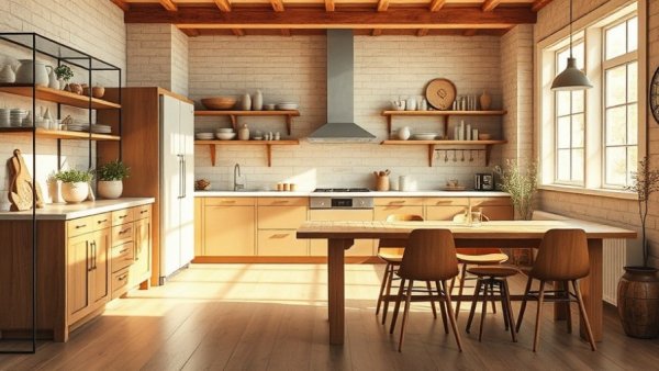Modern rustic kitchen interior with wooden decor for kitchen remodeling.