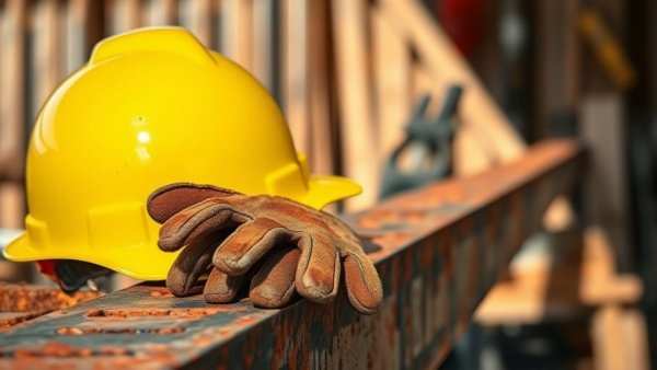 Yellow hard hat and gloves at a construction site, home contractors near me.