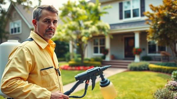 Professional pest control worker treating a house for effective pest management.
