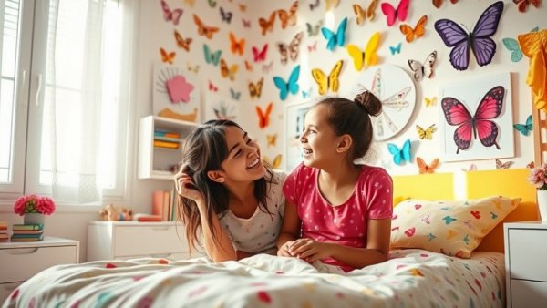 Birdie's Tween Girl Wall Color in a playful room with mother and daughter.