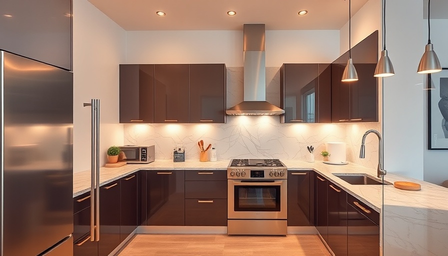 Sleek kitchen remodel with modern appliances and marble countertop.