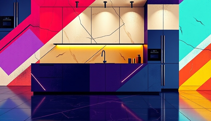 Vibrant abstract kitchen design representing 2025 trends.