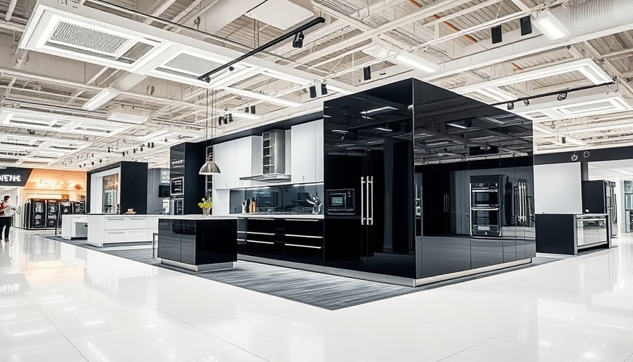Modern showroom for kitchen remodeling near me, sleek and vibrant.