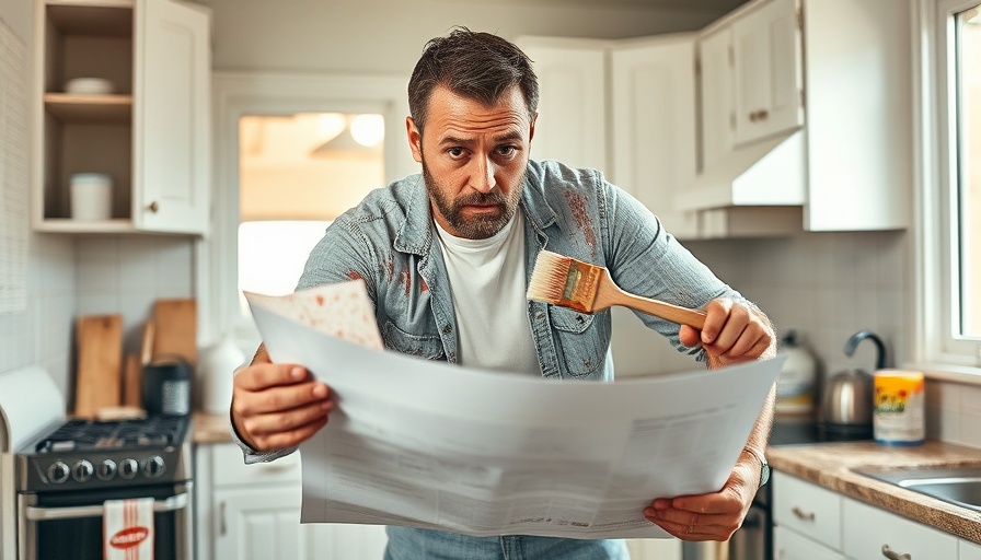 DIY Kitchen Renovation Pitfalls captured with frustrated man.