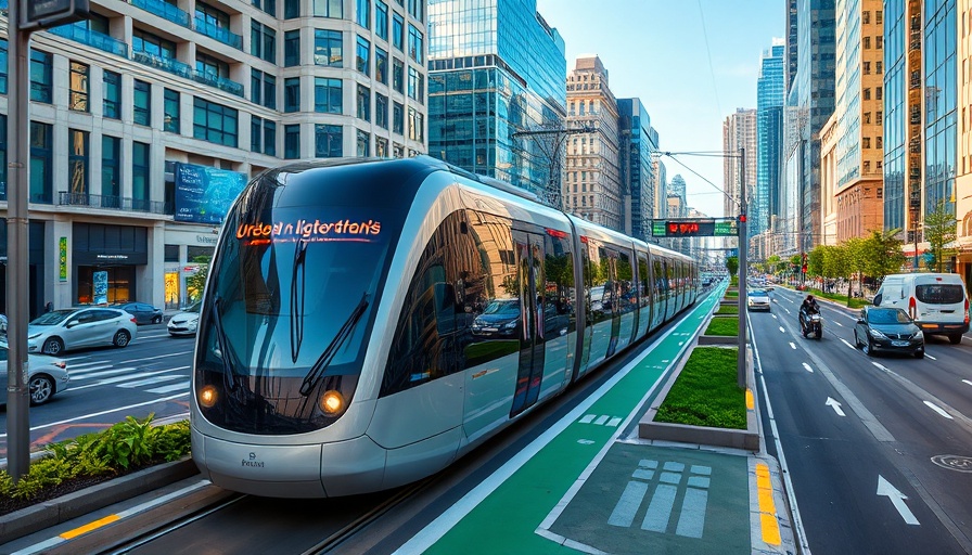 Futuristic Austin light rail project in vibrant cityscape.