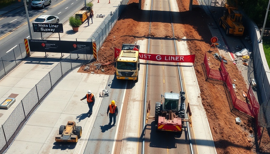 Construction on Los Angeles G Line busway near Metro station.