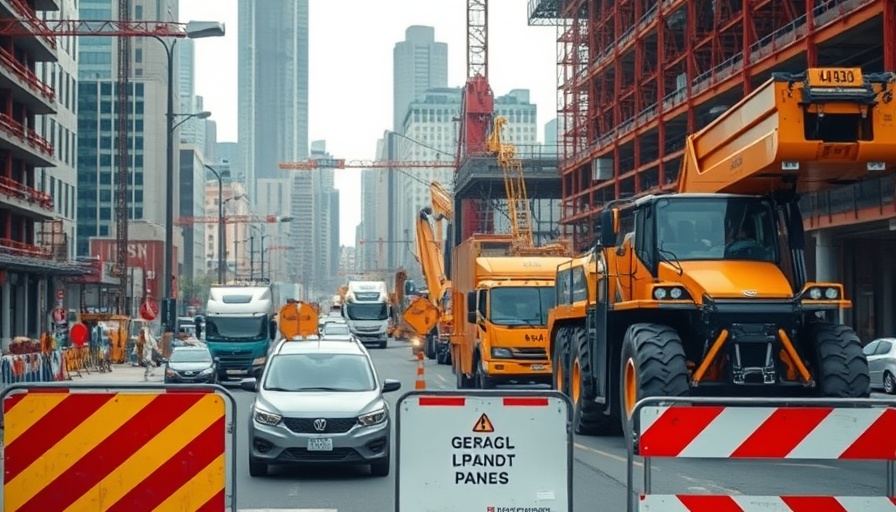 Urban construction site with machinery and barriers, home improvement services context