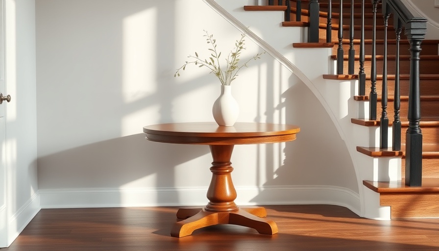 Versatility of Pedestal Tables: Elegant table by staircase.