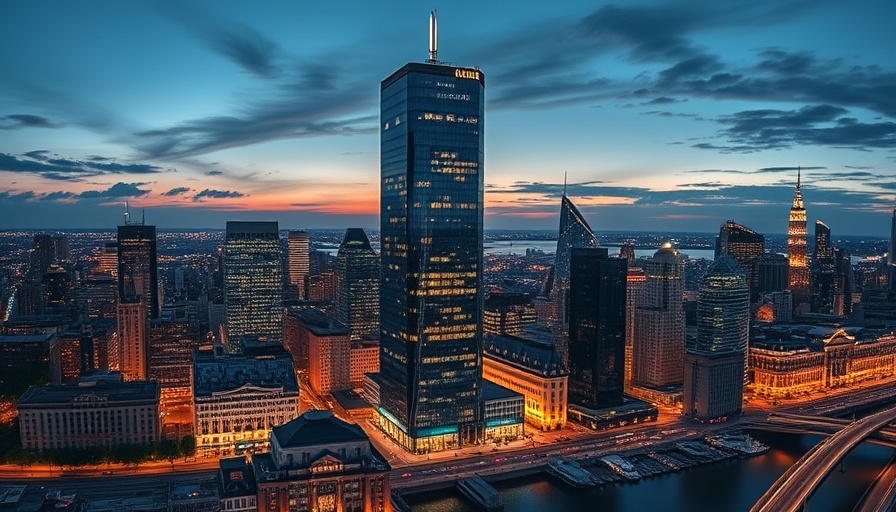 Tallest mass timber building at twilight with cityscape view