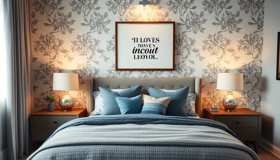 Modern traditional bedroom with floral wallpaper and stylish decor.