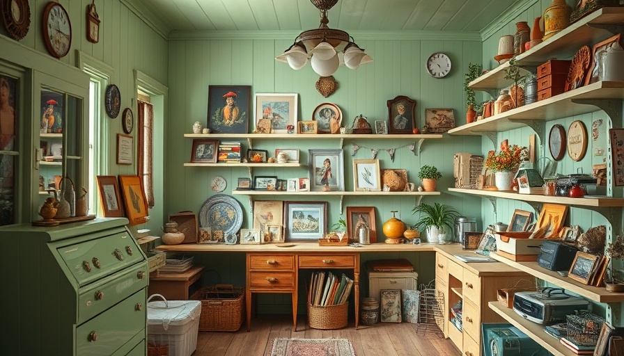 Vintage home decor tips in a cozy room with collectibles and wicker baskets.